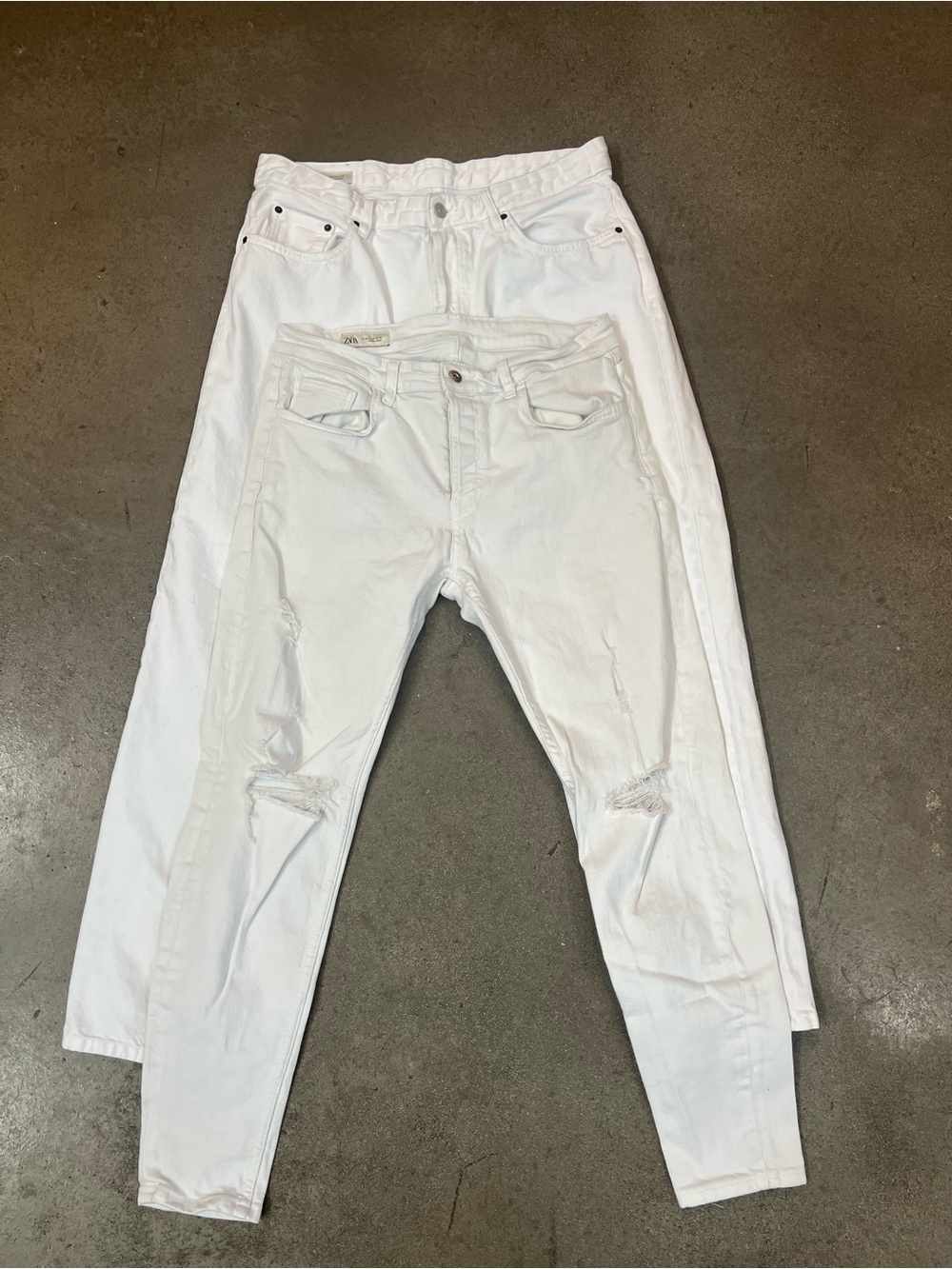 Two Pairs - Zara Men’s White Skinny Jeans with Knee Distress & Straight Leg